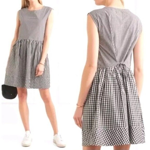 Madewell Sz XS Sleeveless Tie Back Cotton Drop Waist Babydoll Gingham Dress - Picture 13 of 13